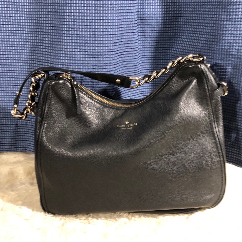 kate spade Black Leather Shoulder Bag with Gold Chain Detail